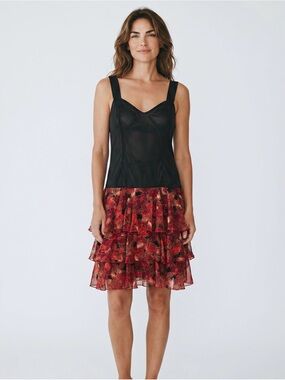 Ann Hobbs For Catrina Ruffle Dress // Black & Red // Large